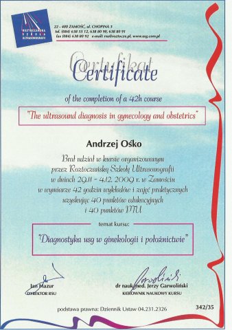 Andrzej Ośko - Certyfikaty